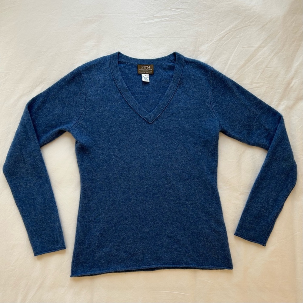 Fenn Wright Manson (FWM) Blue V-Neck Cashmere Sweater